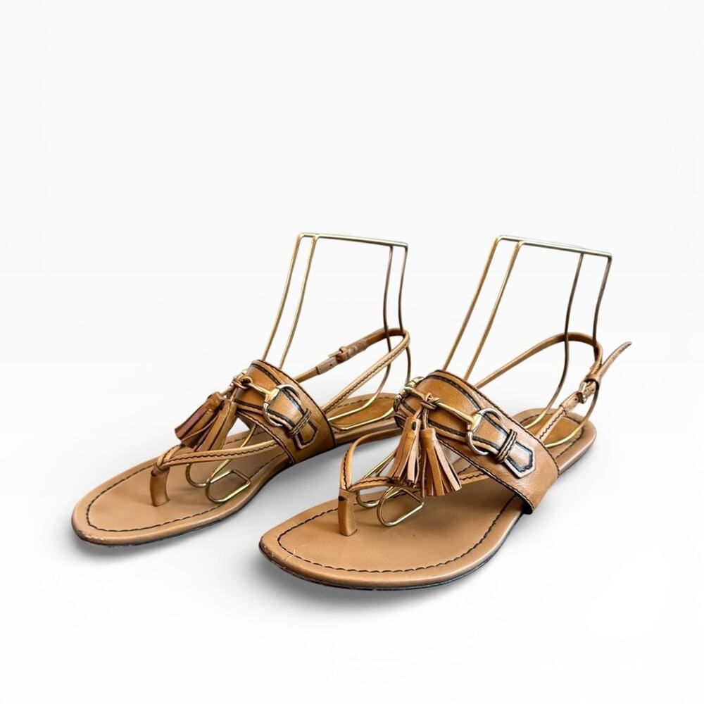 Gucci Brown Leather Tassel Horsebit Thong Flat Sandals EU 37 US 7 - Picture 7 of 16
